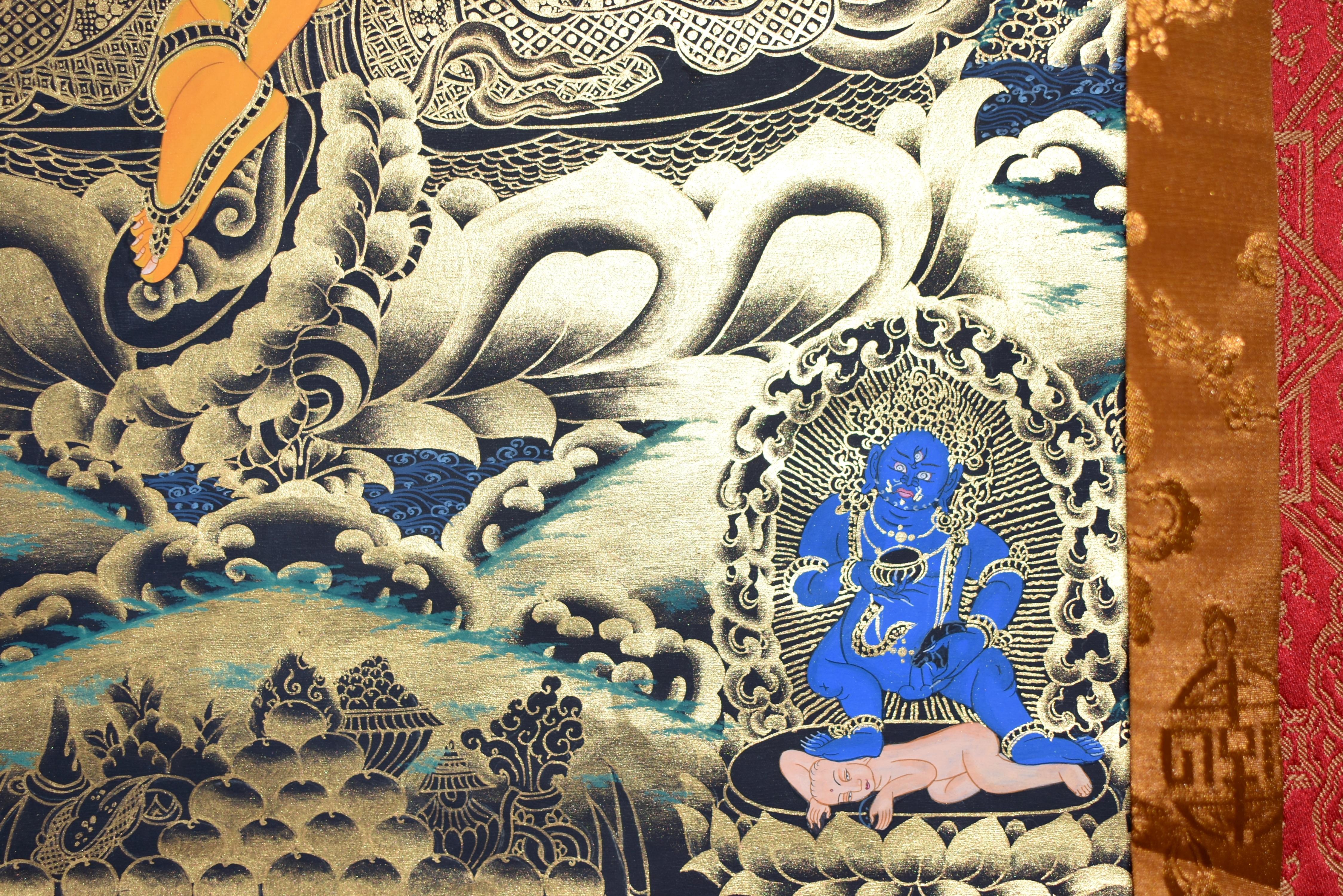 Tibetan Painting Thangka Wealth God Jambhala Hand Painted  For Sale 1