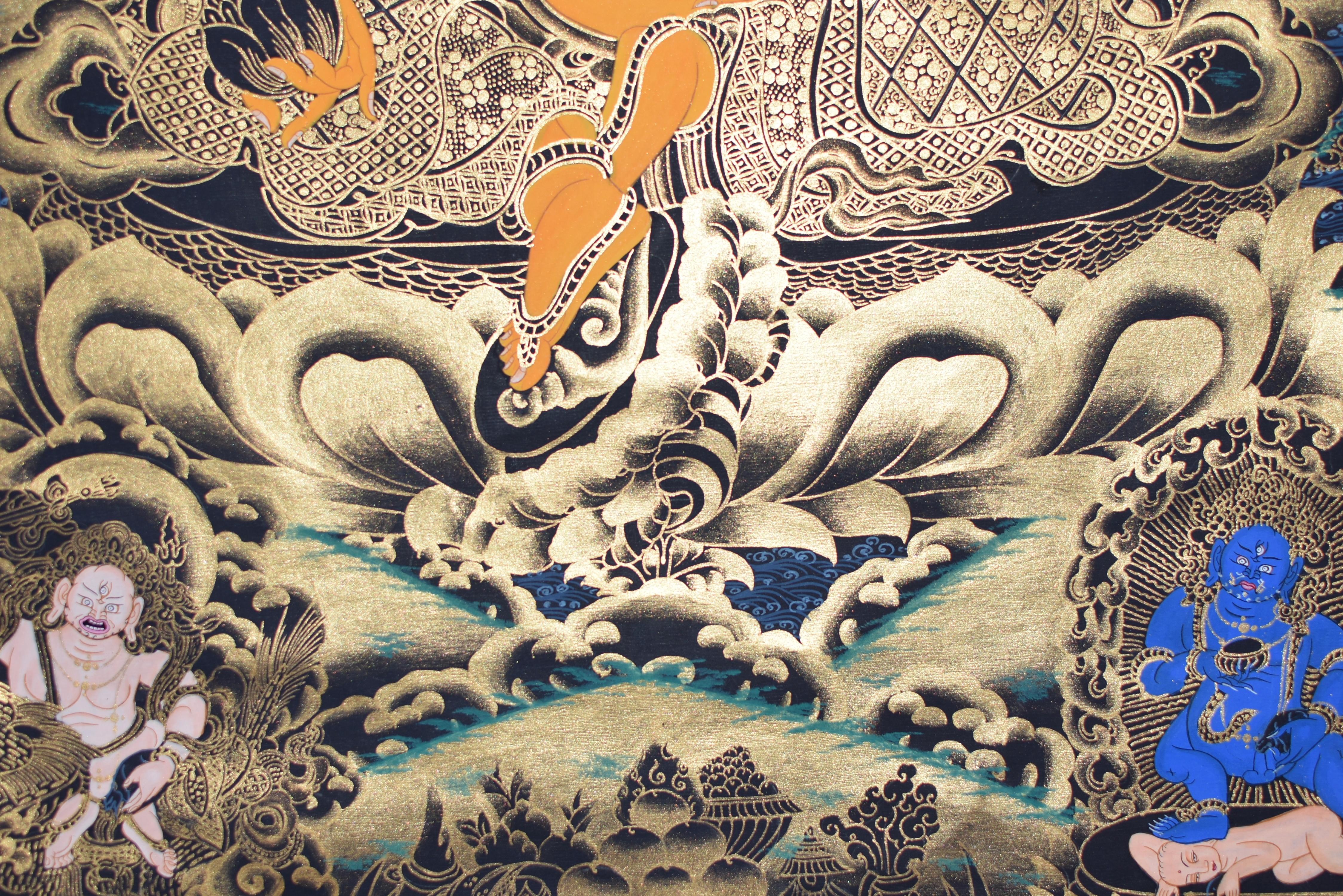 Tibetisches Gemälde Thangka Wealth God Jambhala, handbemalt  im Angebot 2