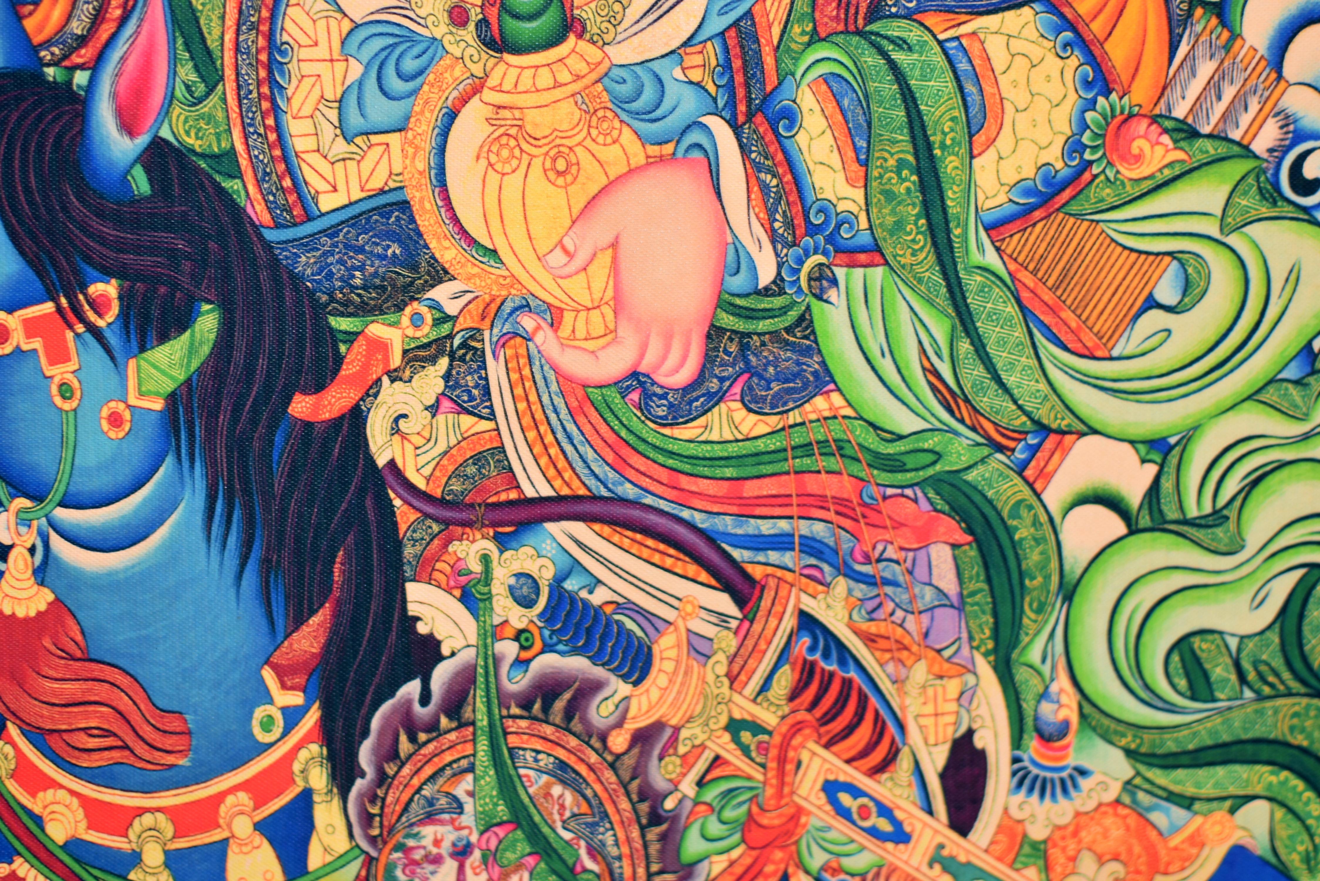 Thangka Weltlicher Beschützer Tibetische Kunst im Angebot 12
