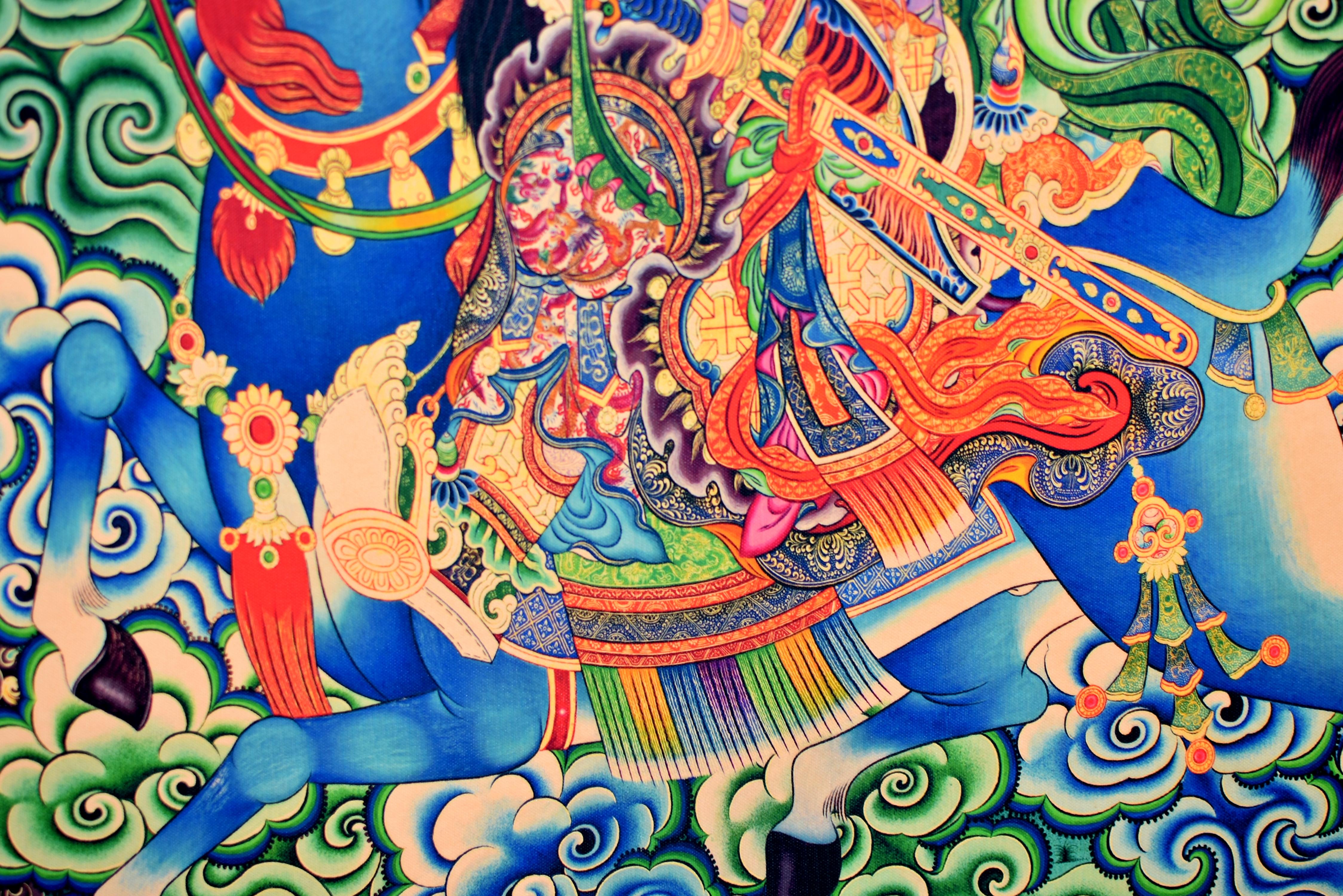 Thangka Weltlicher Beschützer Tibetische Kunst im Angebot 14