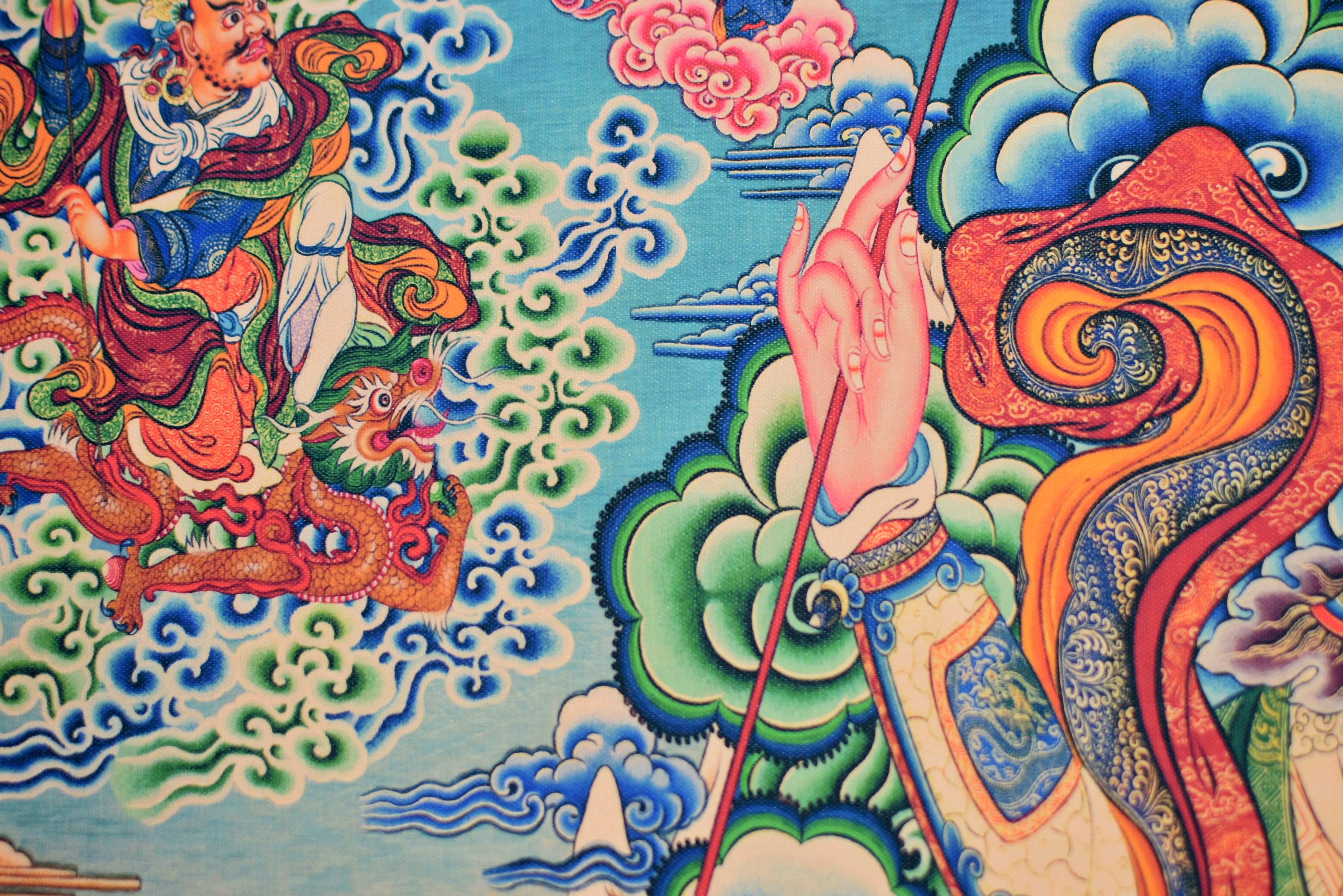 Thangka Weltlicher Beschützer Tibetische Kunst im Zustand „Hervorragend“ im Angebot in Somis, CA