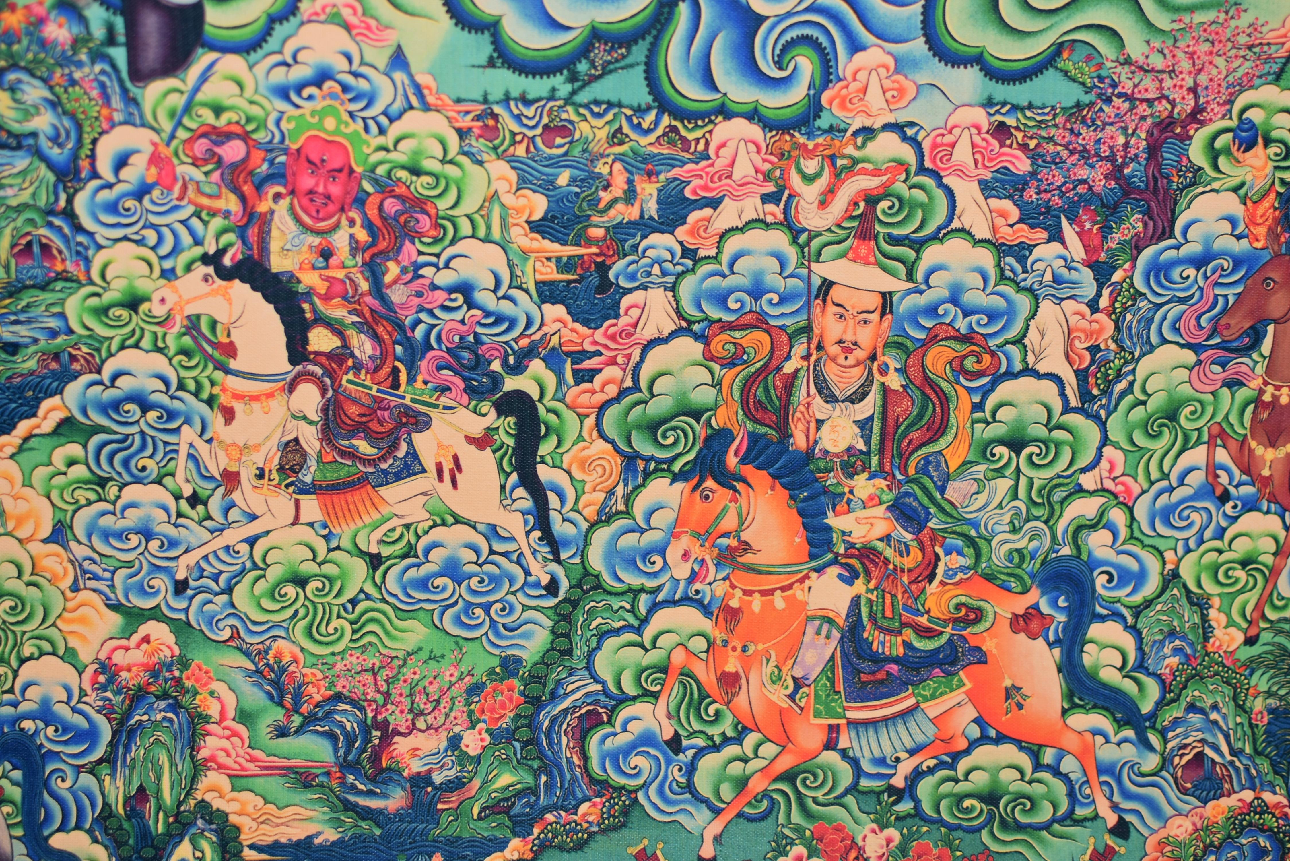 Thangka Weltlicher Beschützer Tibetische Kunst im Angebot 1