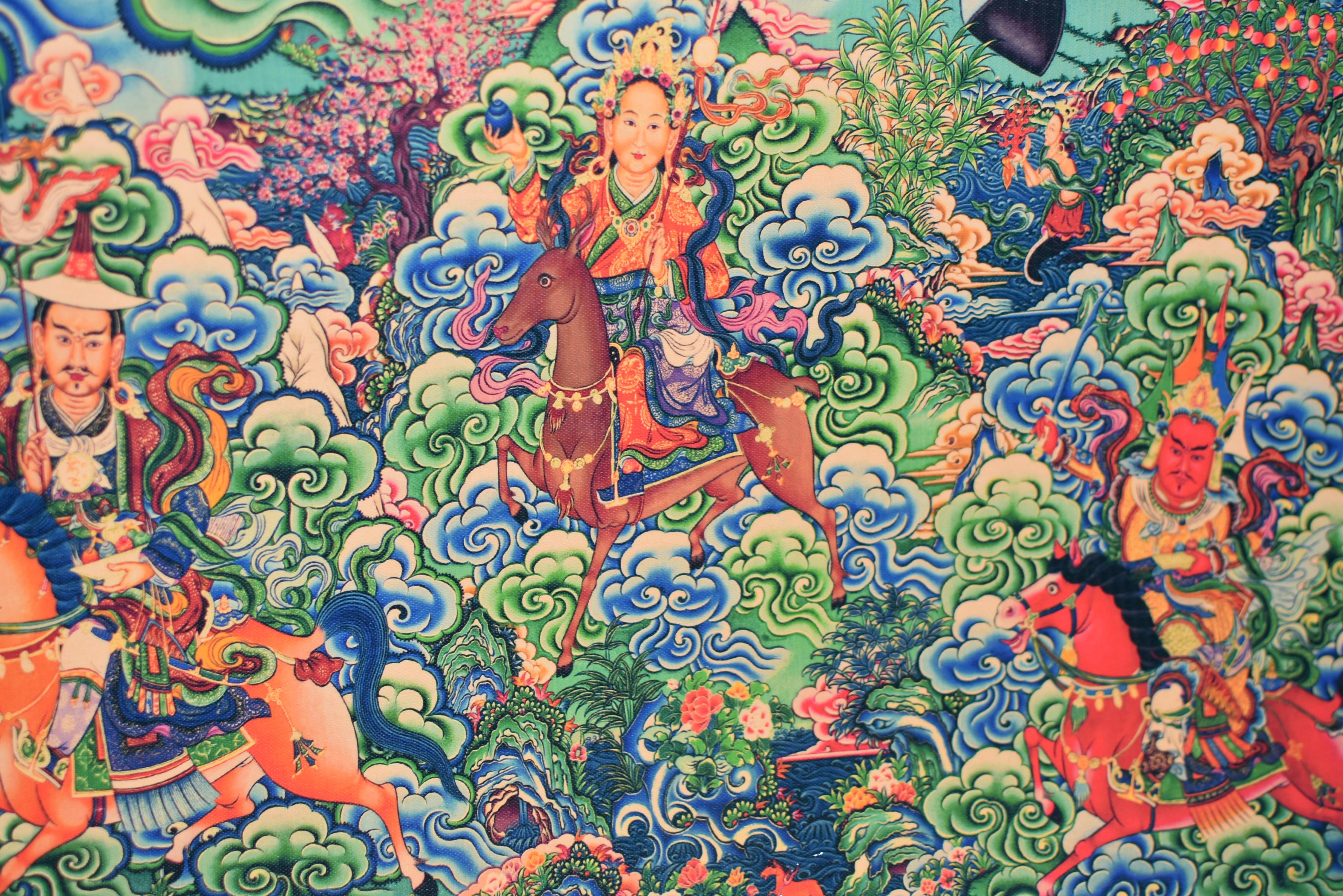 Thangka Weltlicher Beschützer Tibetische Kunst im Angebot 2