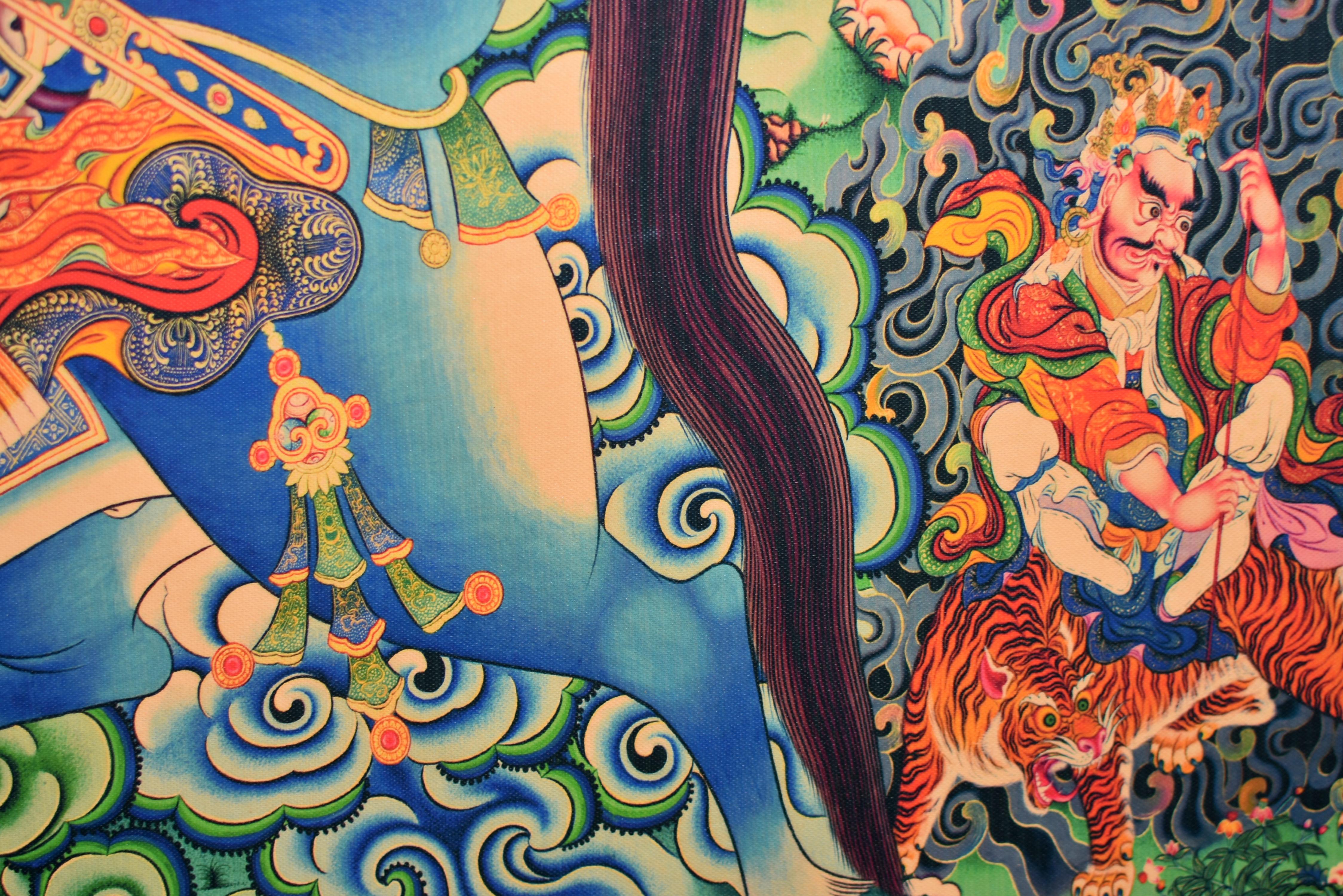 Thangka Weltlicher Beschützer Tibetische Kunst im Angebot 3