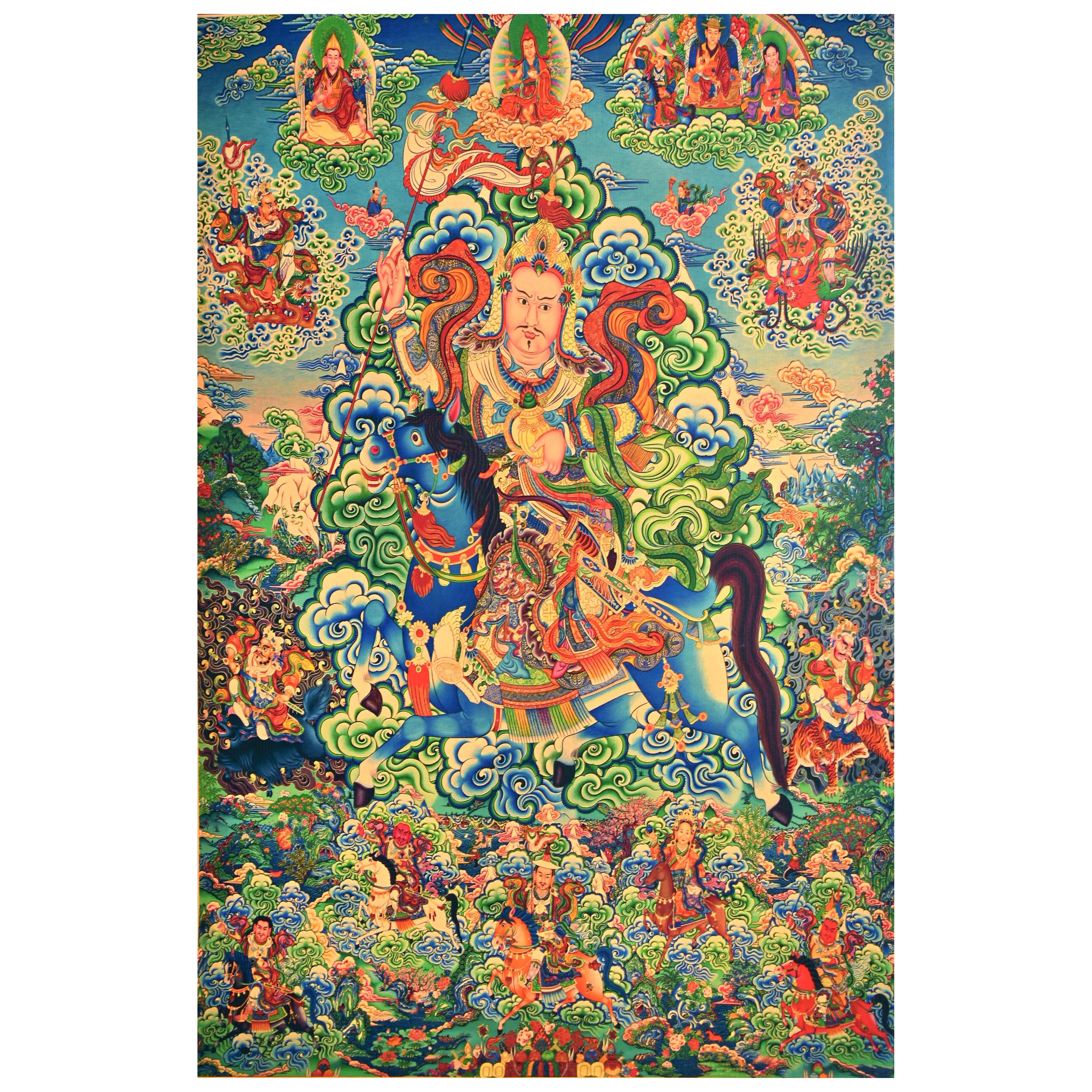 Thangka Weltlicher Beschützer Tibetische Kunst im Angebot