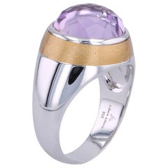 Thank You Gold Enamel Ring with Cabochon Amethyst in White Gold