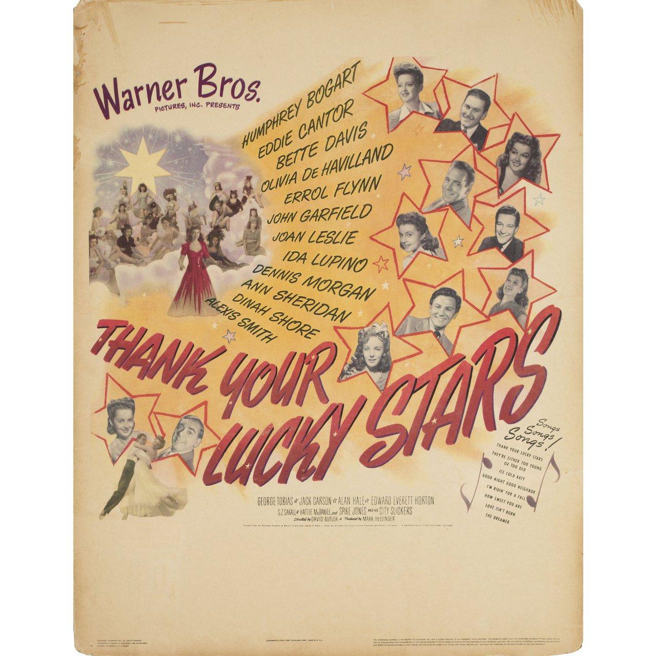 Original 1943 U.S. window card poster for the film Thank Your Lucky Stars directed by David Butler with Humphrey Bogart / Eddie Cantor / Bette Davis / Olivia de Havilland. Very Good-Fine condition, rolled & trimmed. Please note: the size is stated