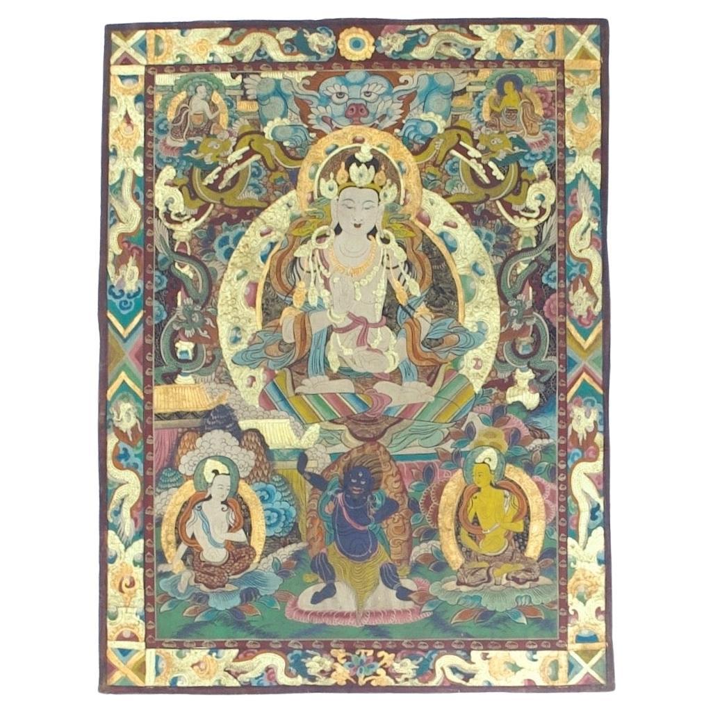 Thanka Artwork Hand Made in Nepal Rug 3’3" x 4’4" For Sale