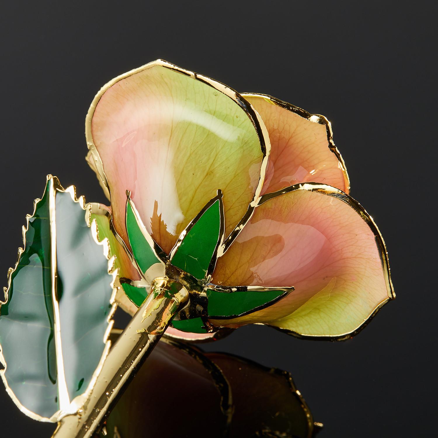 Thanksgiving Blumenstrauß, glänzender Lack, echte Rose in 24k Gold mit LED-Halterung im Angebot 2