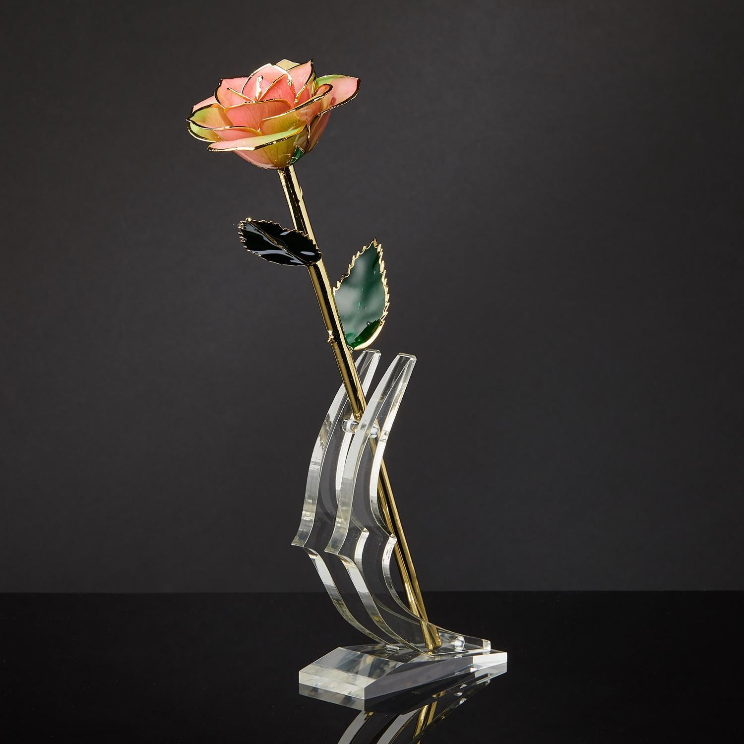 Thanksgiving Blumenstrauß, glänzender Lack, echte Rose in 24k Gold mit LED-Halterung im Angebot 4