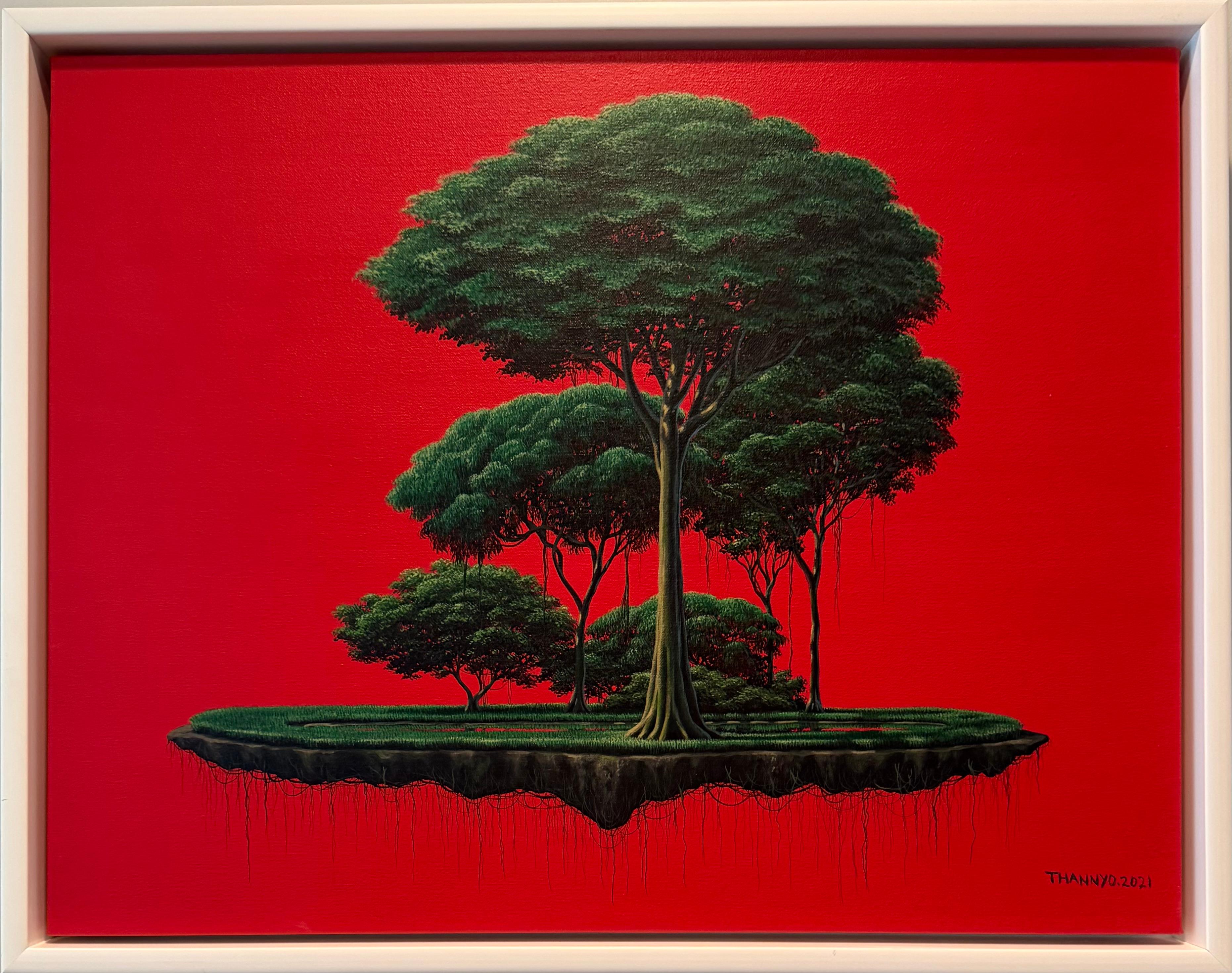 Isola galleggiante su sfondo rosso III