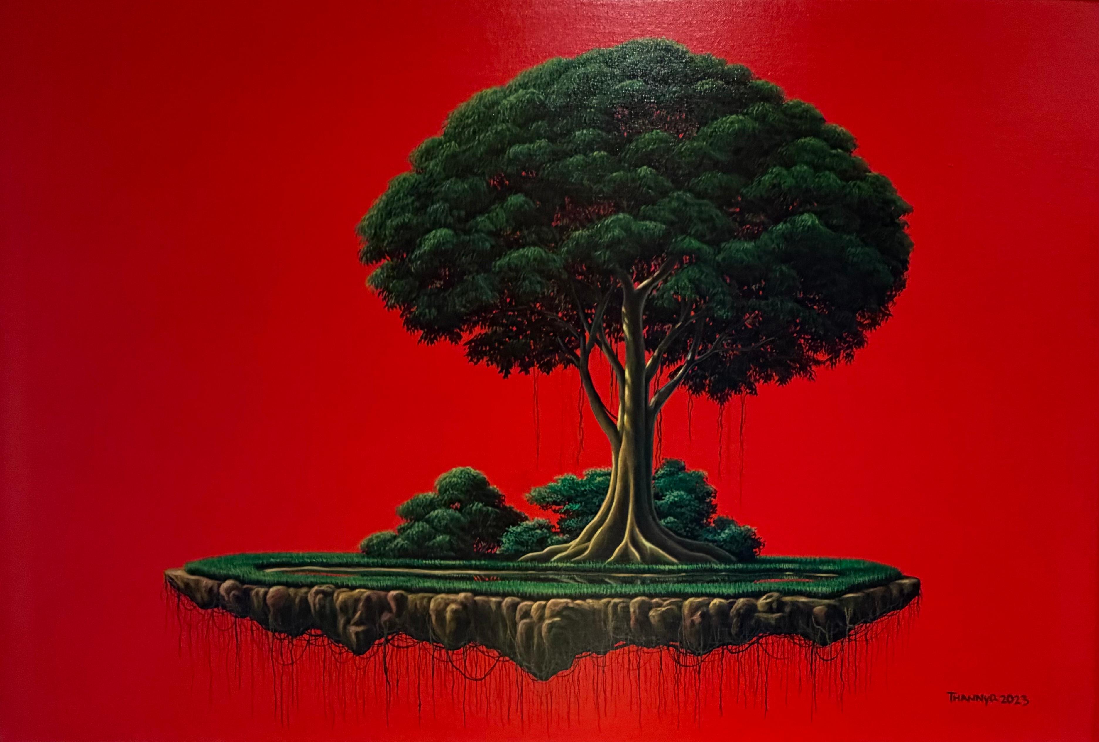 Floating Island with Red Background IV