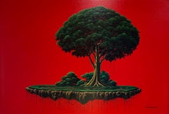 Île flottante sur fond rouge IV