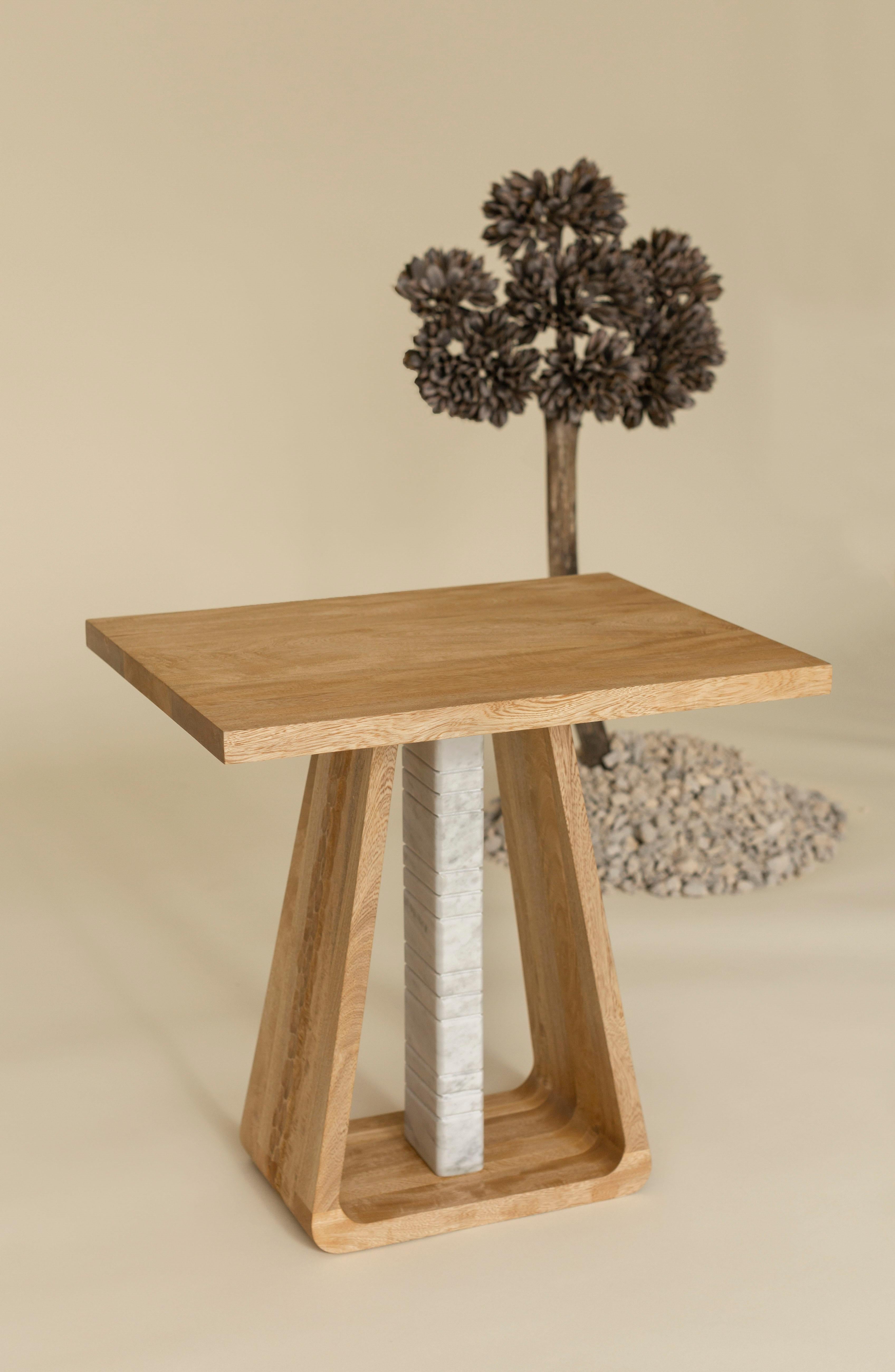 Hand-Crafted Thar (tall) in rosa morada wood and marble center by Tana Karei For Sale