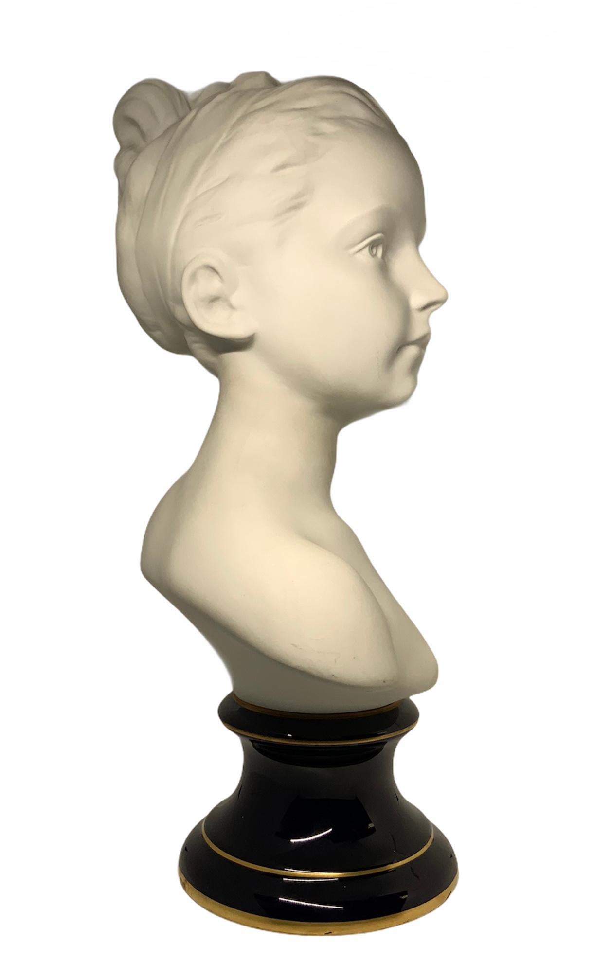 20th Century Tharaud Limoges France Bisque Porcelain Large Bust of a Girl