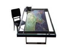 "That Day by the Lake" Glass Topped Dining Table With Acid Washed Iron Base