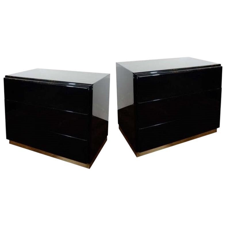 Thayer Coggin Black Lacquered Nightstands or Chests