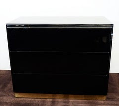 Thayer Coggin Black Lacquered with Brass Bases Nightstands or Chests