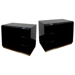 Thayer Coggin Black Lacquered with Brass Bases Nightstands or Chests