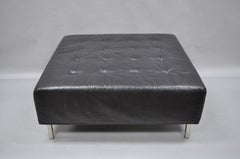 Thayer Coggin Black Tufted Leather Square Ottoman Modern Barcelona Style
