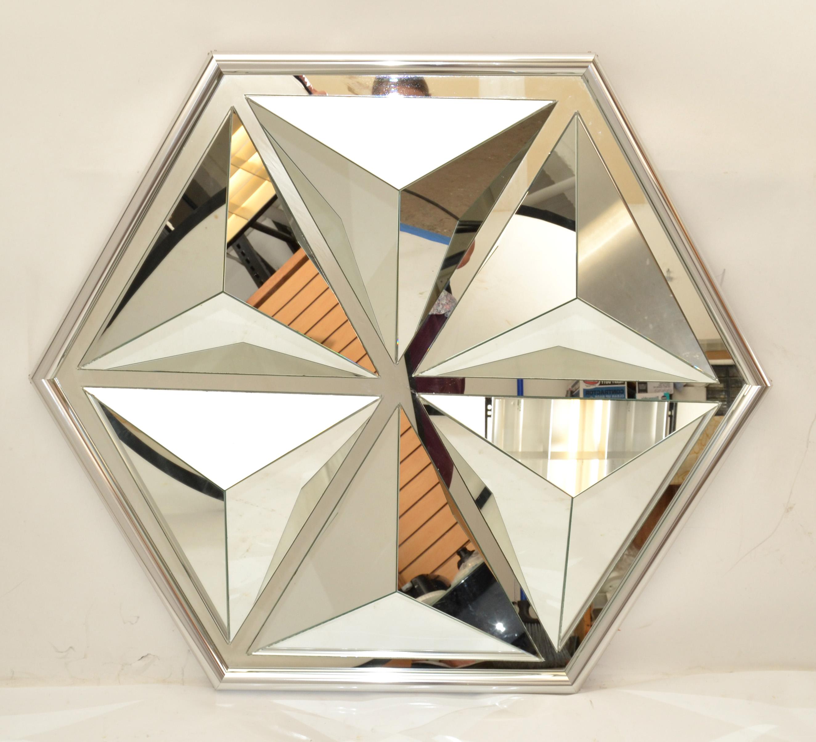 American Diamond Shaped Faceted Octagonal Wall Mirror  For Sale