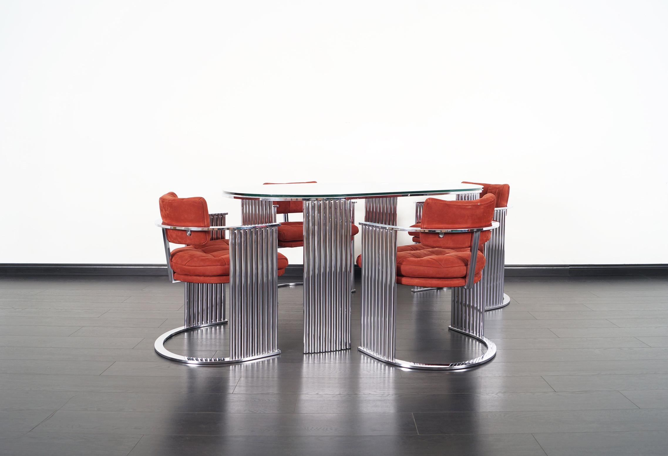 Rare vintage chrome dining set designed by Milo Baughman for Thayer Coggin. This set is simply amazing!