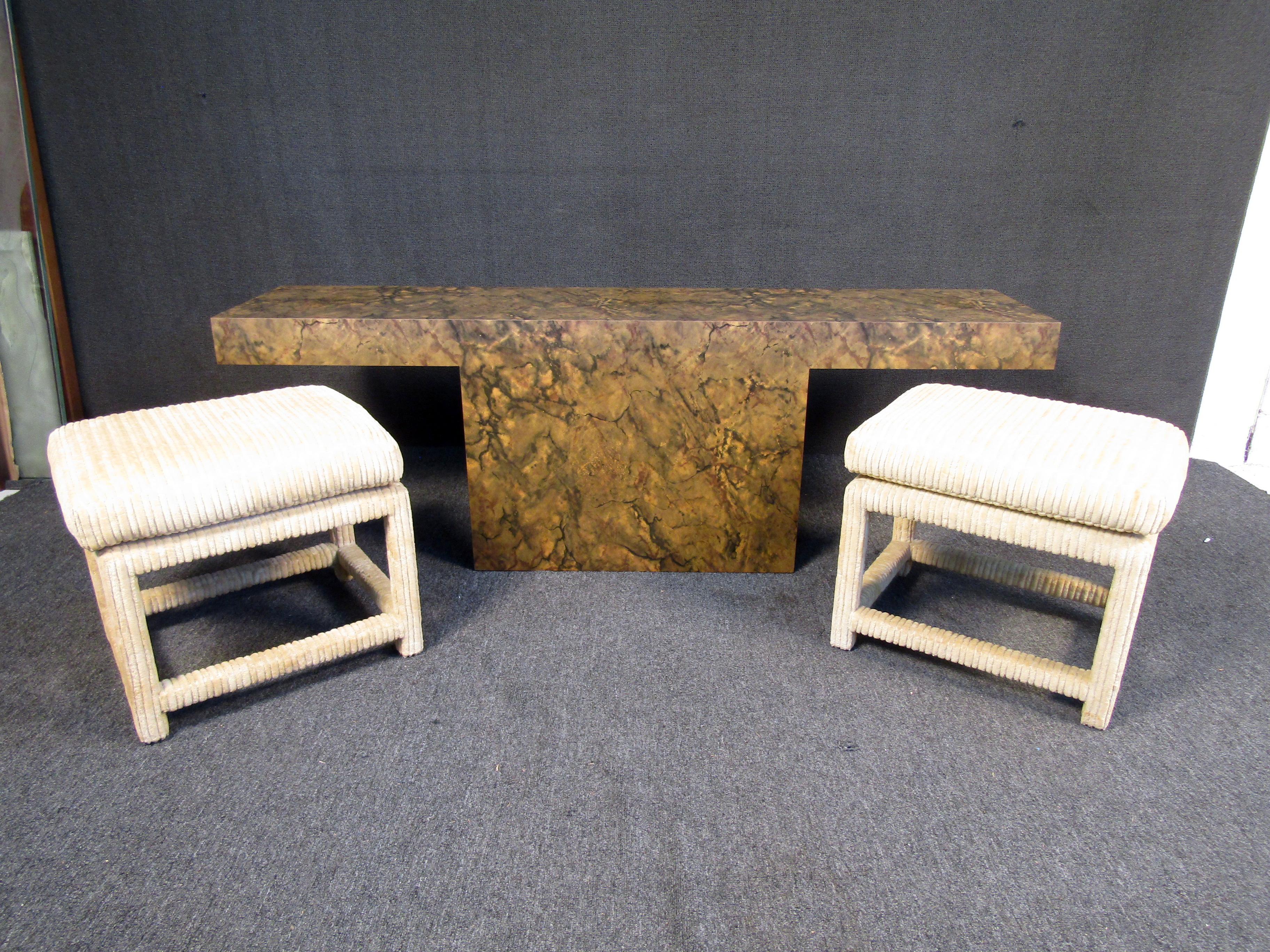 Mid-Century Modern Thayer Coggin Console Table with Matching Benches