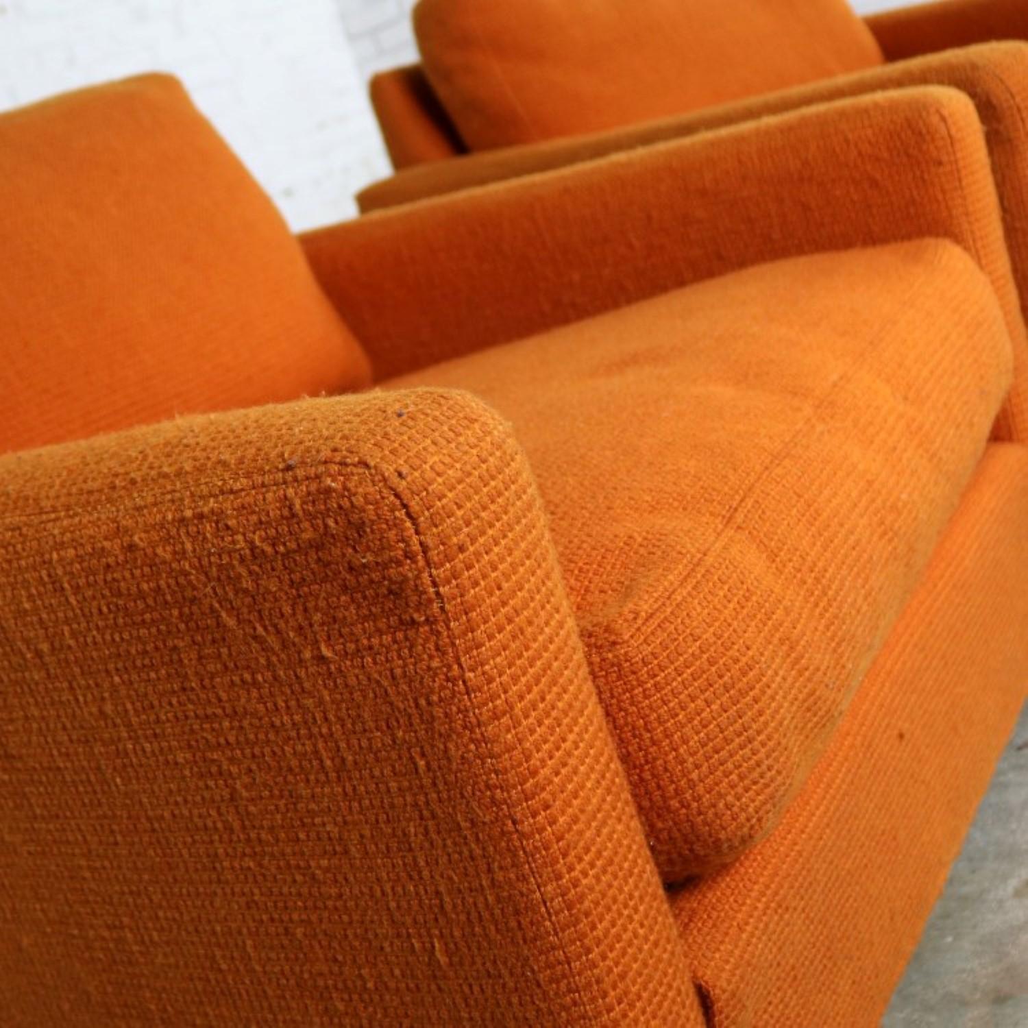 Thayer Coggin Cube Lounge Chairs Orange Lawson Style Attributed to Milo Baughman 6
