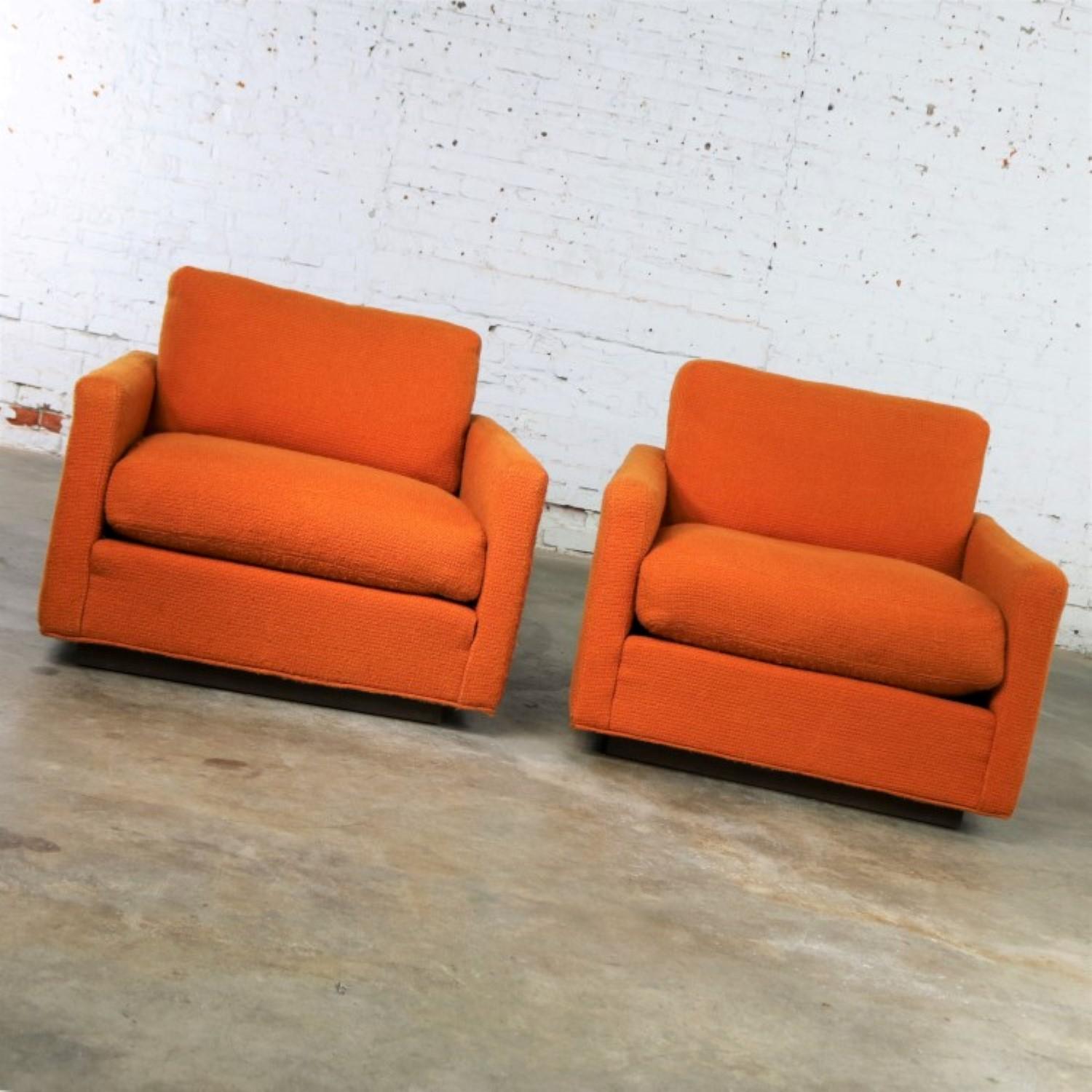 Mid-Century Modern Thayer Coggin Cube Lounge Chairs Orange Lawson Style Attributed to Milo Baughman