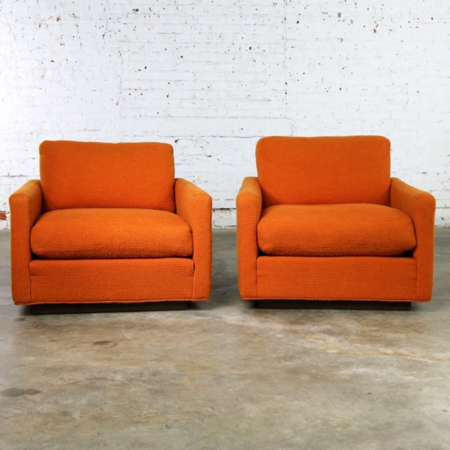 Late 20th Century Thayer Coggin Cube Lounge Chairs Orange Lawson Style Attributed to Milo Baughman