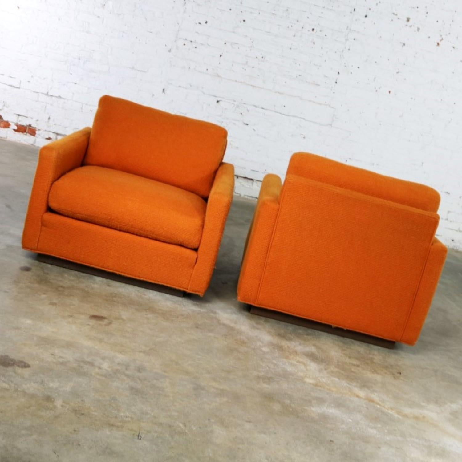 Fabric Thayer Coggin Cube Lounge Chairs Orange Lawson Style Attributed to Milo Baughman