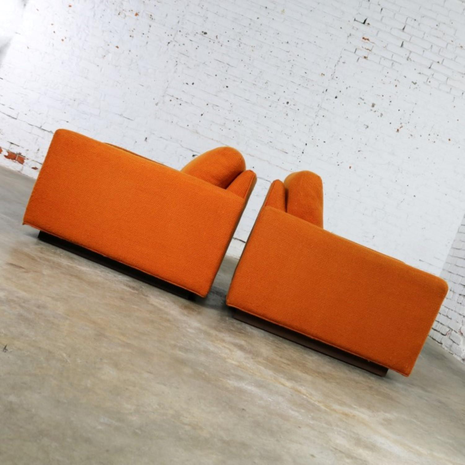 Thayer Coggin Cube Lounge Chairs Orange Lawson Style Attributed to Milo Baughman 1