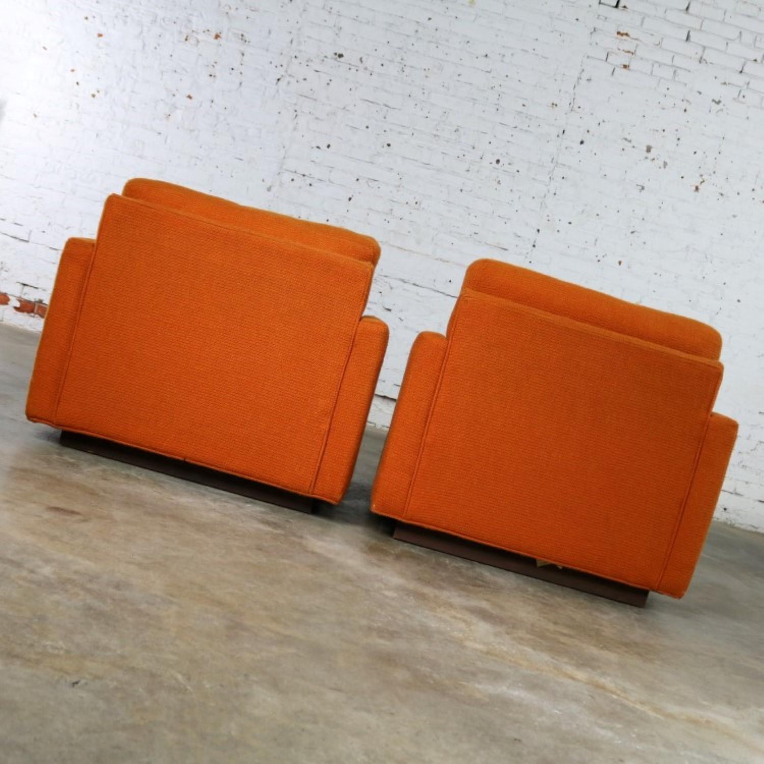 Thayer Coggin Cube Lounge Chairs Orange Lawson Style Attributed to Milo Baughman 2
