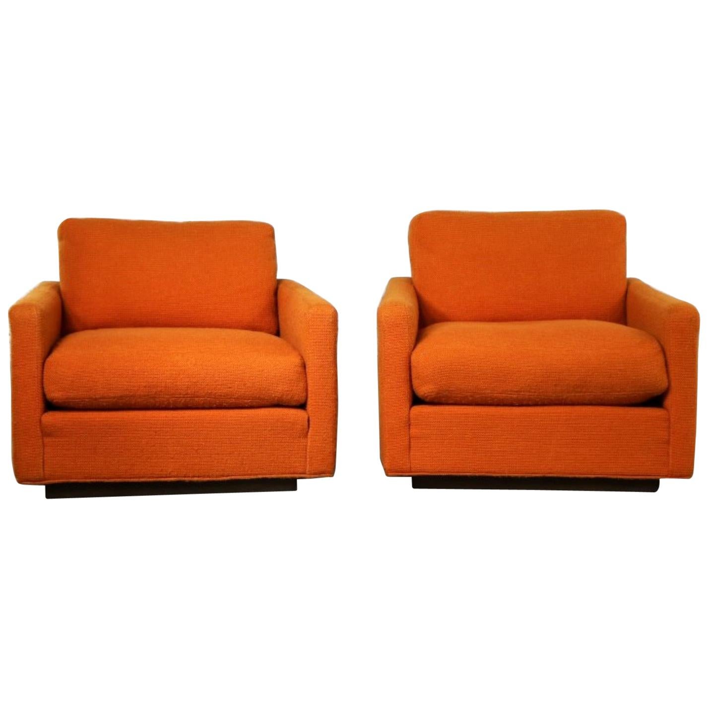 Thayer Coggin Cube Lounge Chairs Orange Lawson Style Attributed to Milo Baughman