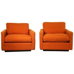 Vintage Thayer Coggin Cube Lounge Chairs Orange Lawson Style Attributed to Milo Baughman