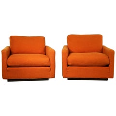 Thayer Coggin Cube Lounge Chairs Orange Lawson Style Attributed to Milo Baughman