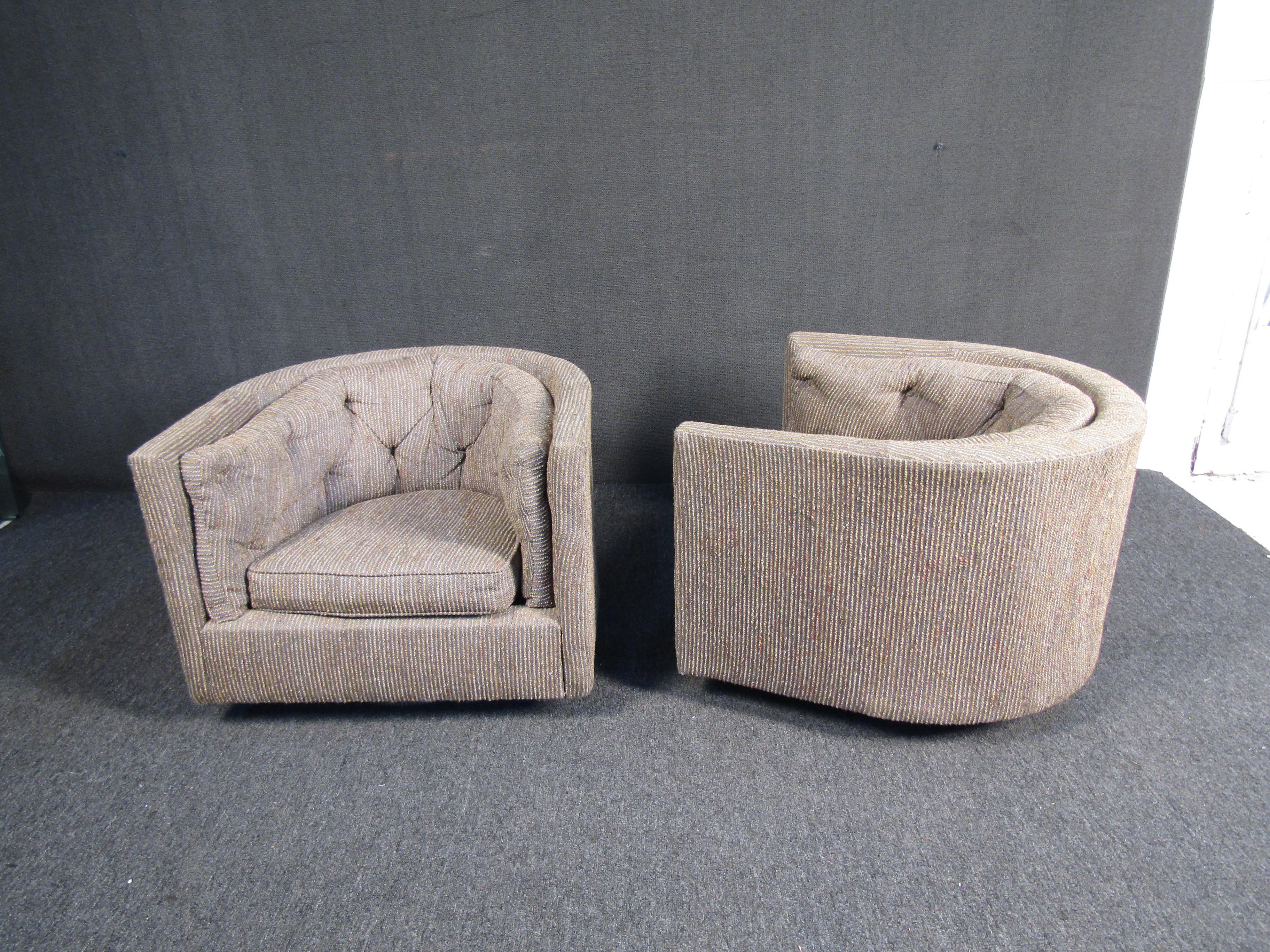 Mid-Century Modern Thayer Coggin Fabric Swivel Tub Chairs