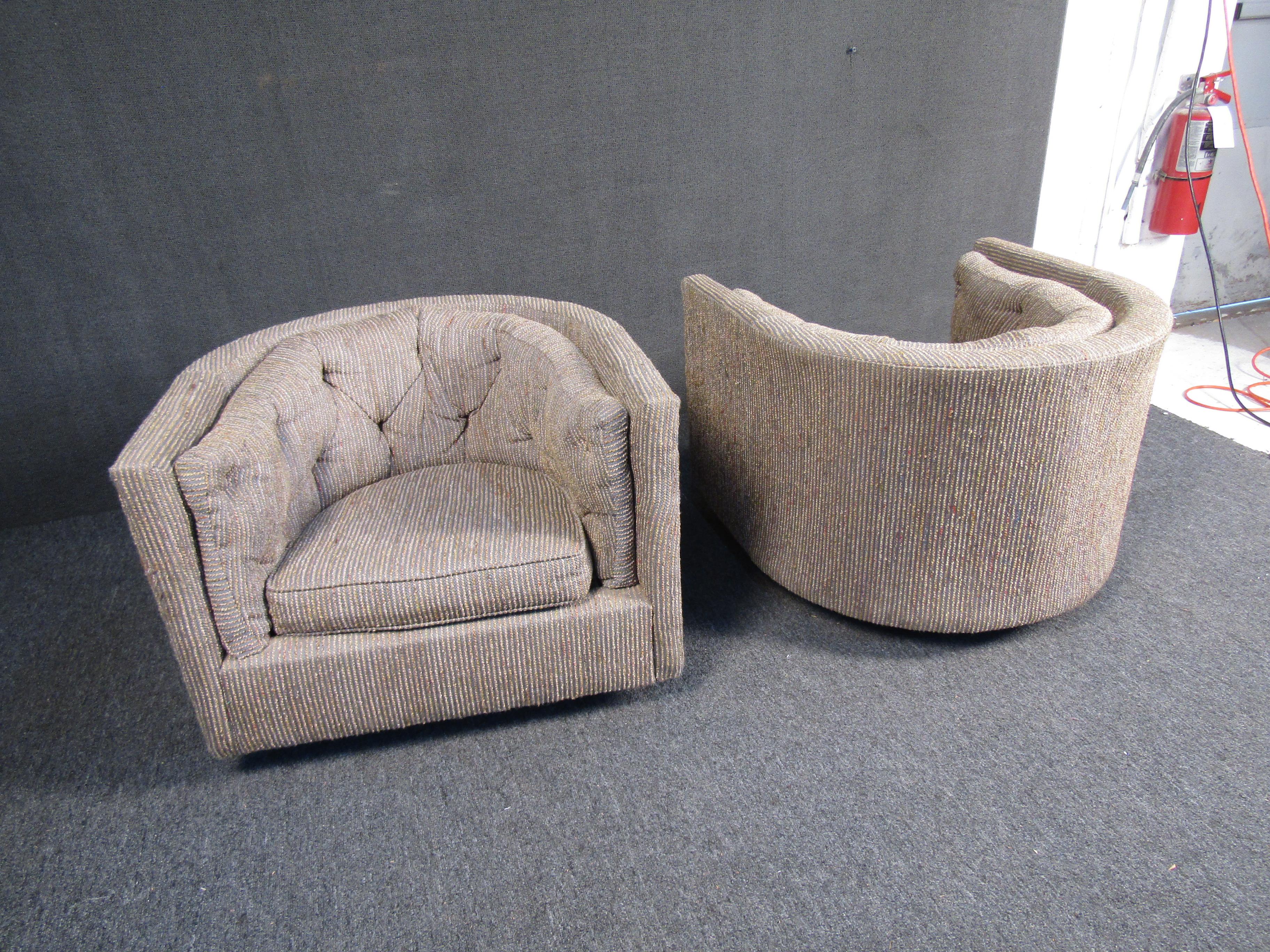 Late 20th Century Thayer Coggin Fabric Swivel Tub Chairs