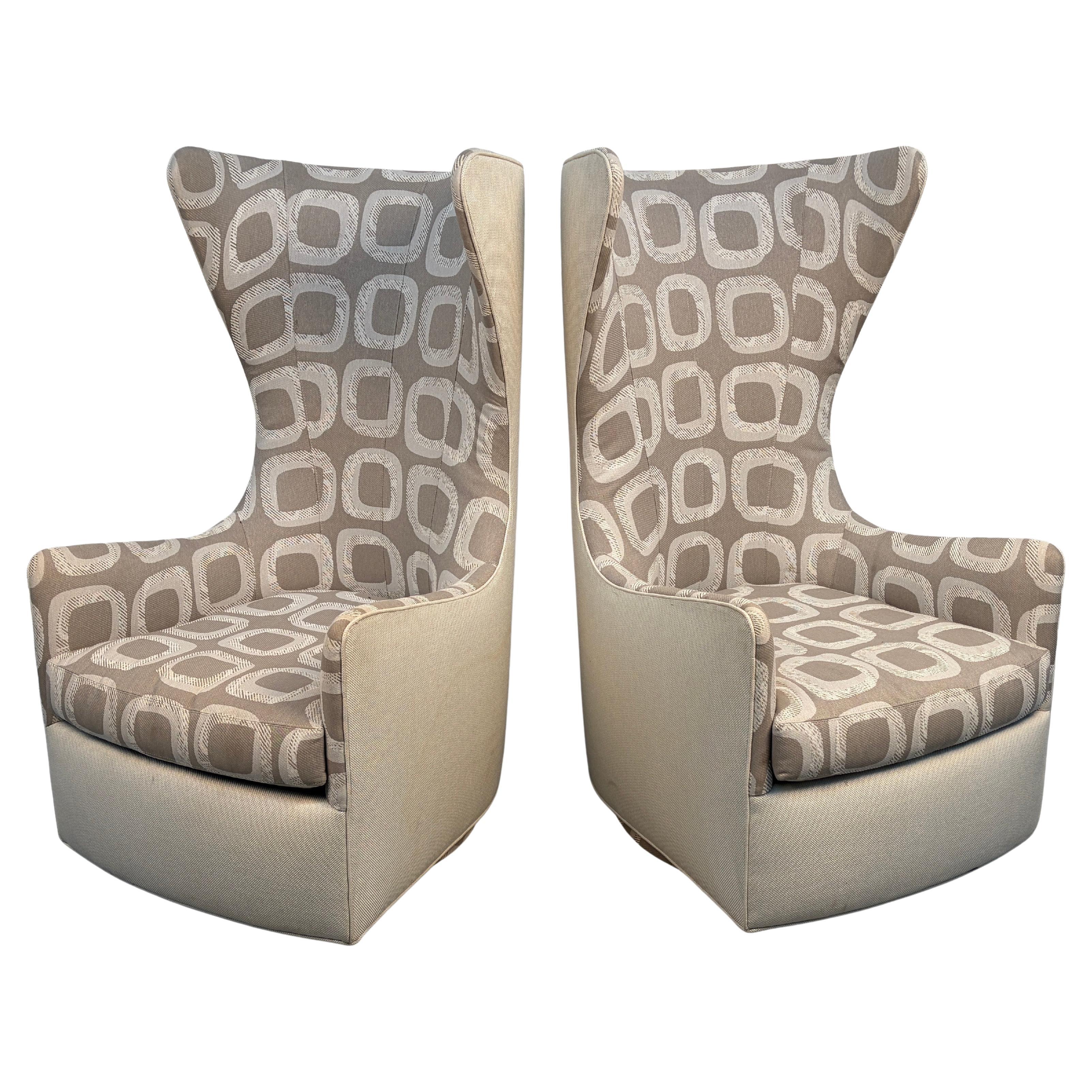 Thayer Coggin Highback Swivel Wing Chairs For Sale