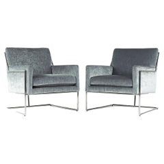 Thayer Coggin Midcentury Chrome Hi Wire Lounge Chairs, Pair