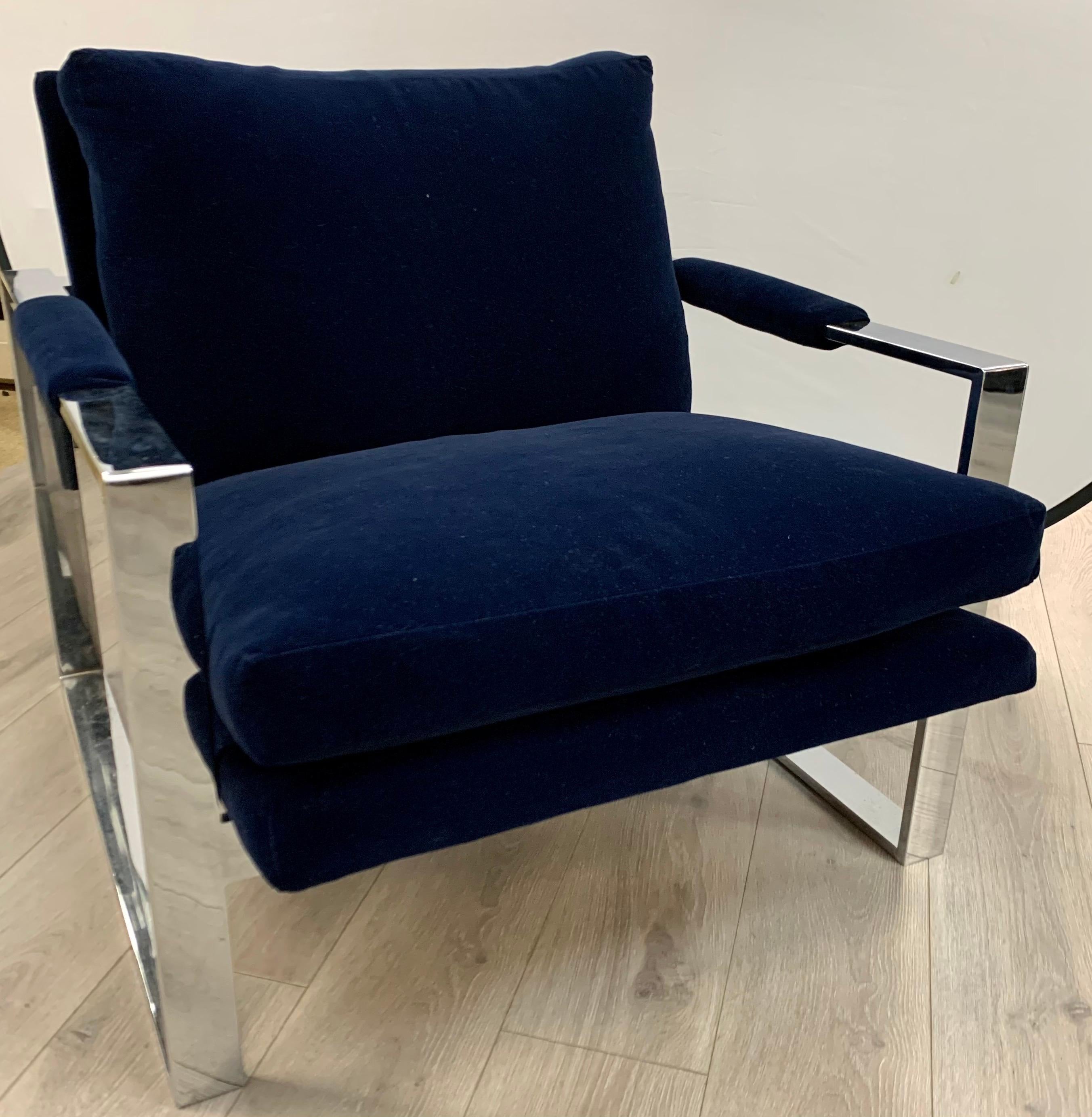 Mid-Century Modern Thayer Coggin Mid-Century Newly Upholstered Navy Velvet Cantilever Cube Chair