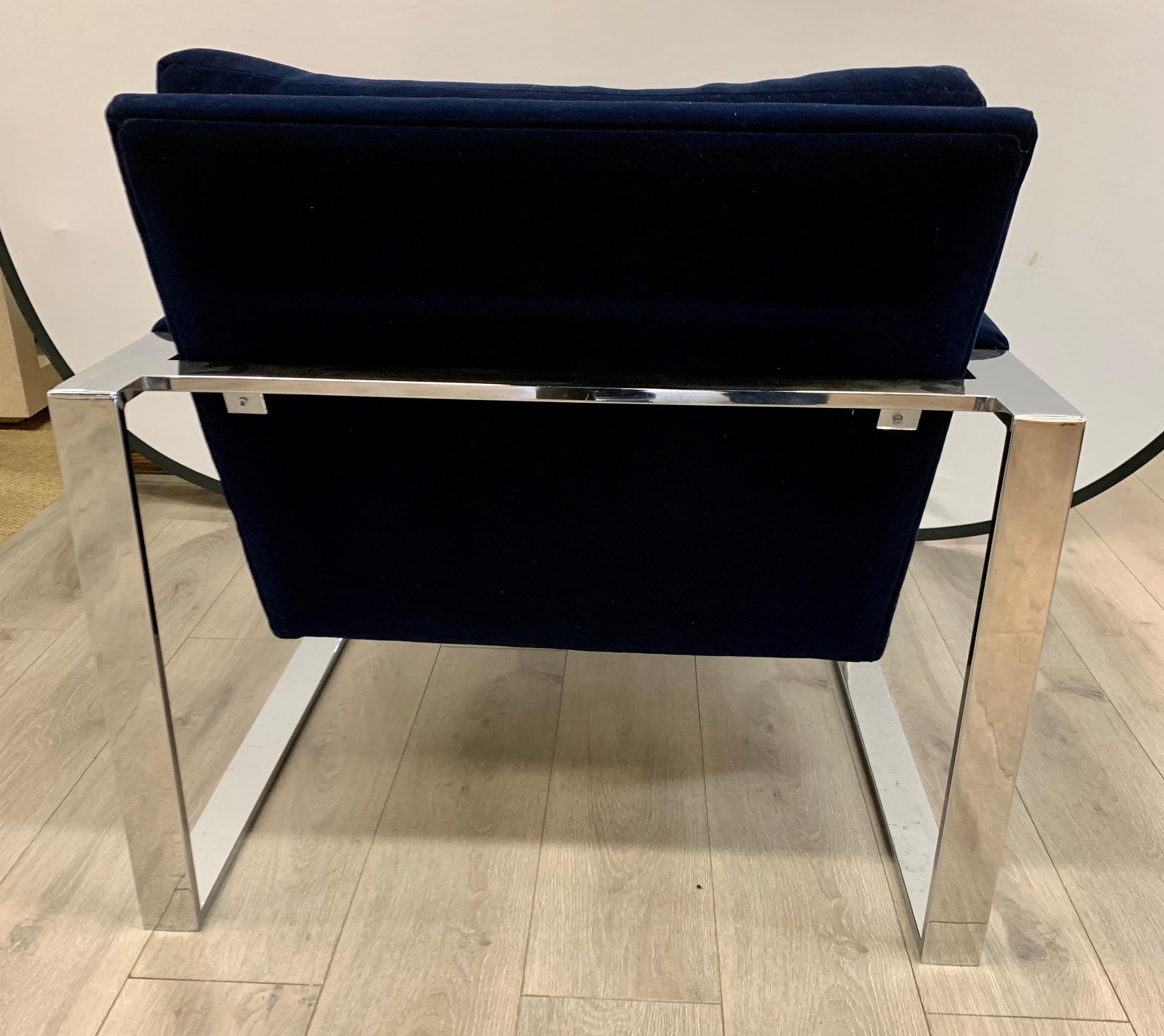 Thayer Coggin Mid-Century Newly Upholstered Navy Velvet Cantilever Cube Chair 1