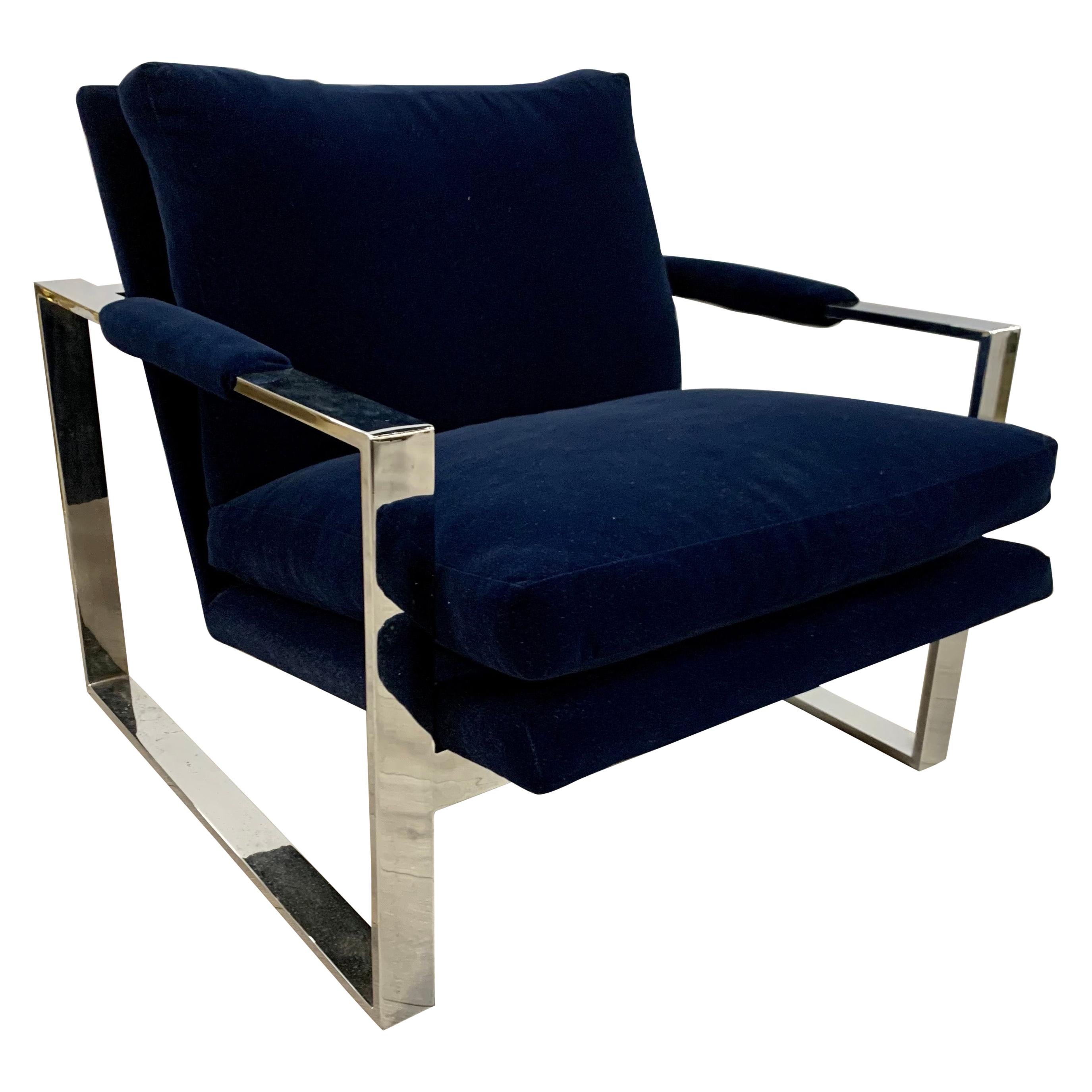 Thayer Coggin Mid-Century Newly Upholstered Navy Velvet Cantilever Cube Chair