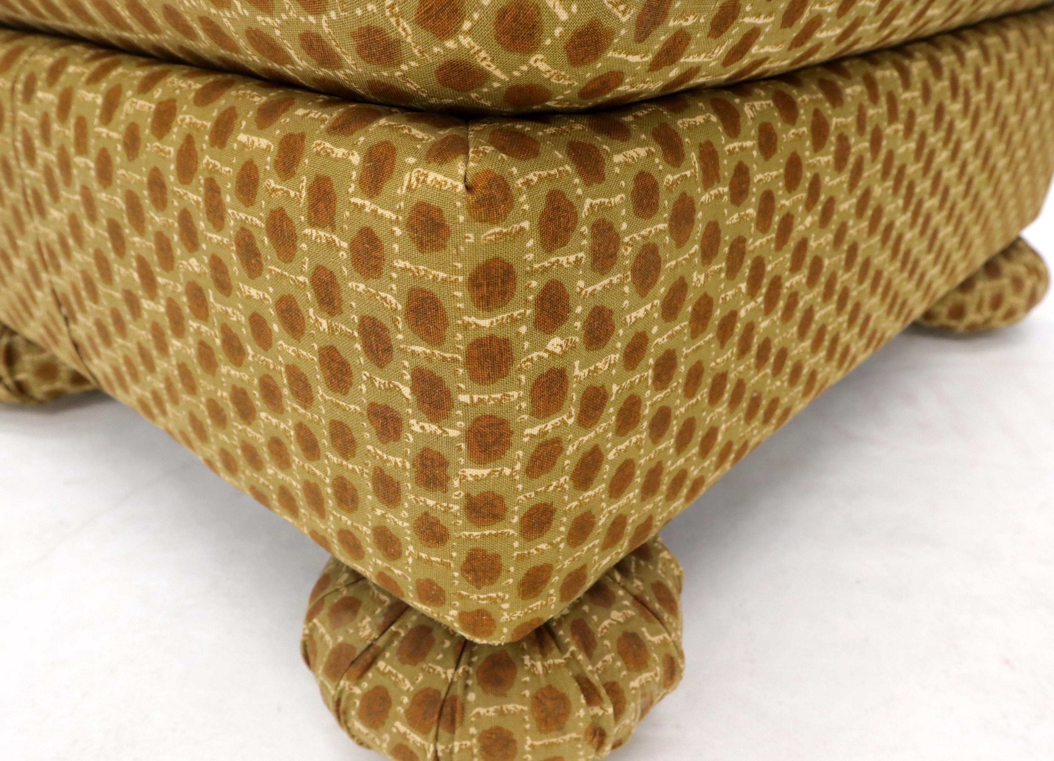 Mid-Century Modern gold diamond pattern fabric upholstery ottoman footstool by Milo Baughman for Thayer Coggin.