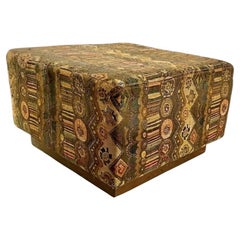 Thayer Coggin Milo Baughman Tabouret ottoman tapissé à base de socle en noyer