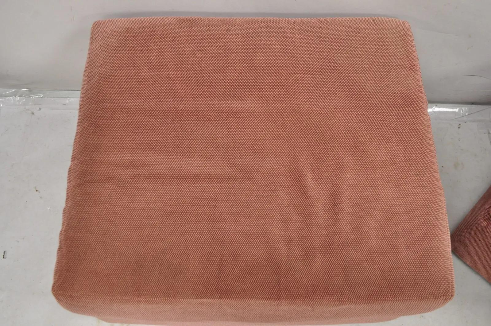Fabric Thayer Coggin Modern Upholstered Mauve Color Ottomans on Wheels - a Pair
