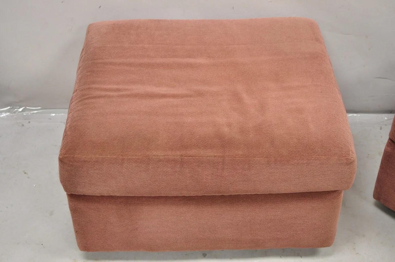Thayer Coggin Modern Upholstered Mauve Color Ottomans on Wheels - a Pair 1