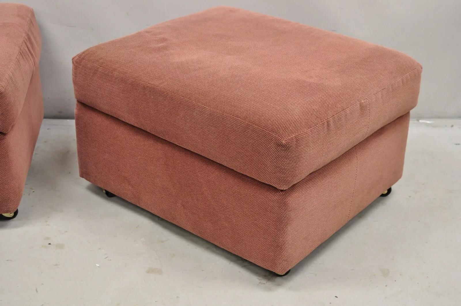 Thayer Coggin Modern Upholstered Mauve Color Ottomans on Wheels - a Pair 3