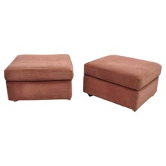 Thayer Coggin Modern Upholstered Mauve Color Ottomans on Wheels - a Pair