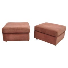 Thayer Coggin Modern Upholstered Mauve Color Ottomans on Wheels - a Pair